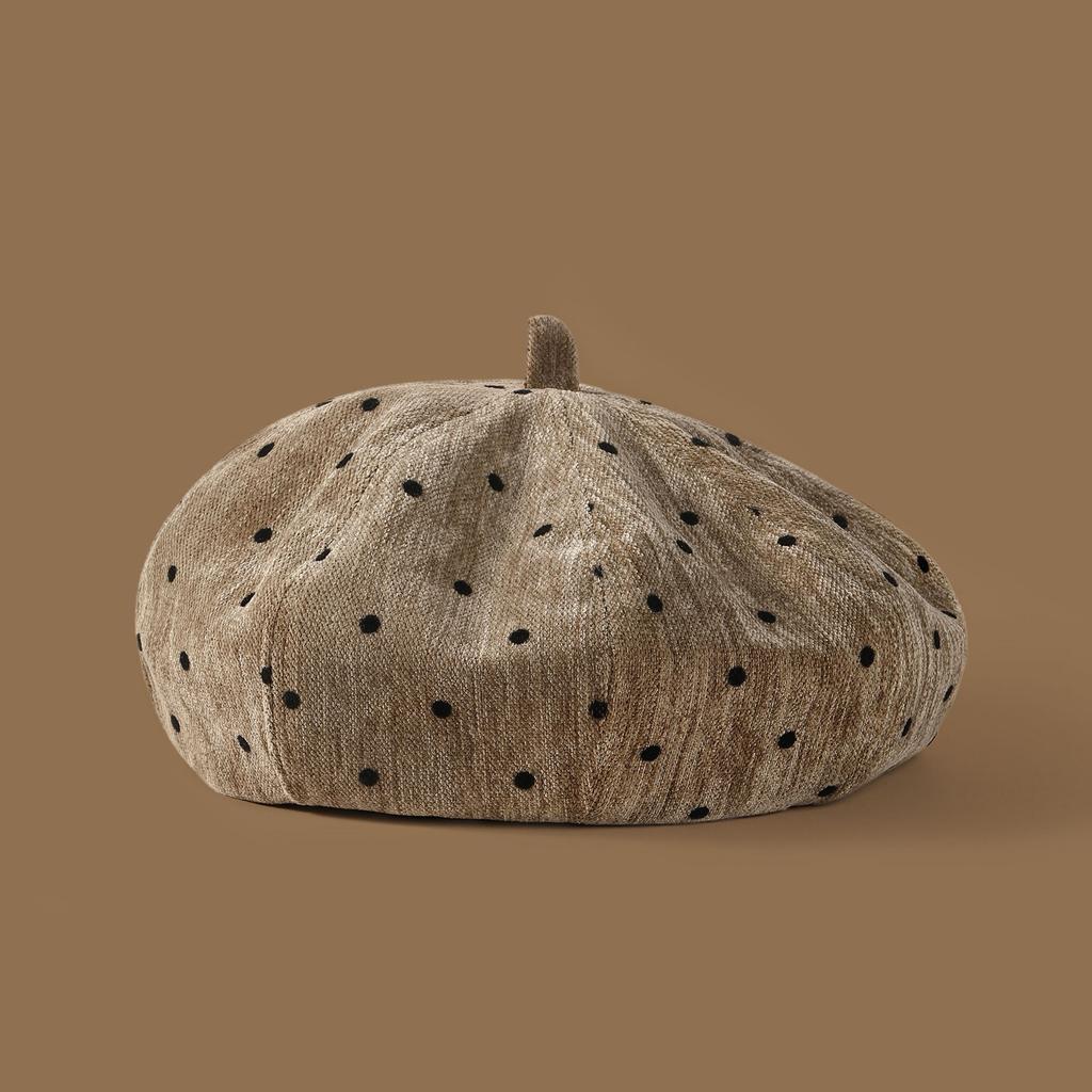 Women Vintage Polka Dot Beret Autumn Winter Versatile Pumpkin Hat