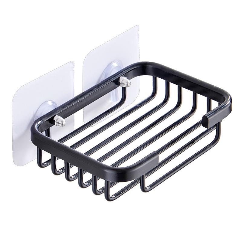 Punch-Free Wall-Mounted Black Aluminum Soap Dish Holder