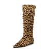 Fashion 2024 Autumn/winter Women Boots Pointed Toe Flat Heels Boots for Women Pleated Leopard Print Pattern Boots Mid-calf Women Shoes