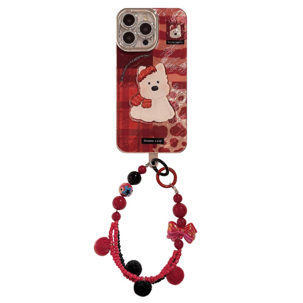 Red Plaid West Highland Style Phone Case for IPhone 17 Pro Max, Apple IPhone 16, 3D Cartoon High-quality Protective Case