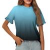 Ladies Summer Print Short Sleeve Ruffle Round Neck T-Shirt