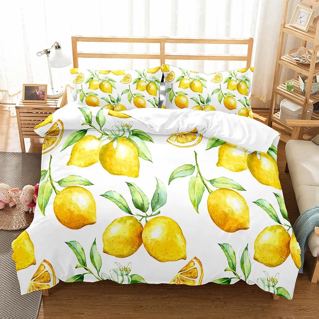 Lemon Duvet Cover Set Fresh Fruit Pattern Comforter Cover Double Single King Size For Kids Teens Adults Bedding Set Quilt Cover