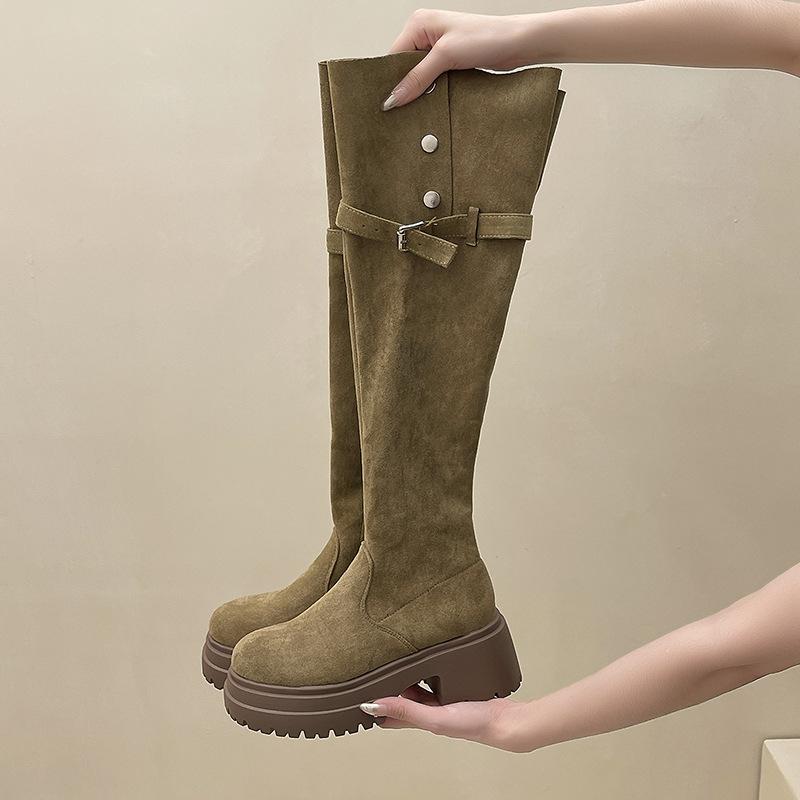 Two wear folded thick-soled boots for women in the autumn and winter of 2025, the new small thick-soled big-tube circumference is thin and tall boots.