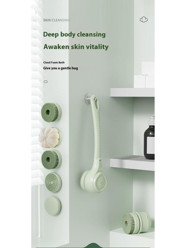 Wireless Smart Electric Bath Brush with Long Handle, Waterproof & Automatic Scrubber for Back and Body