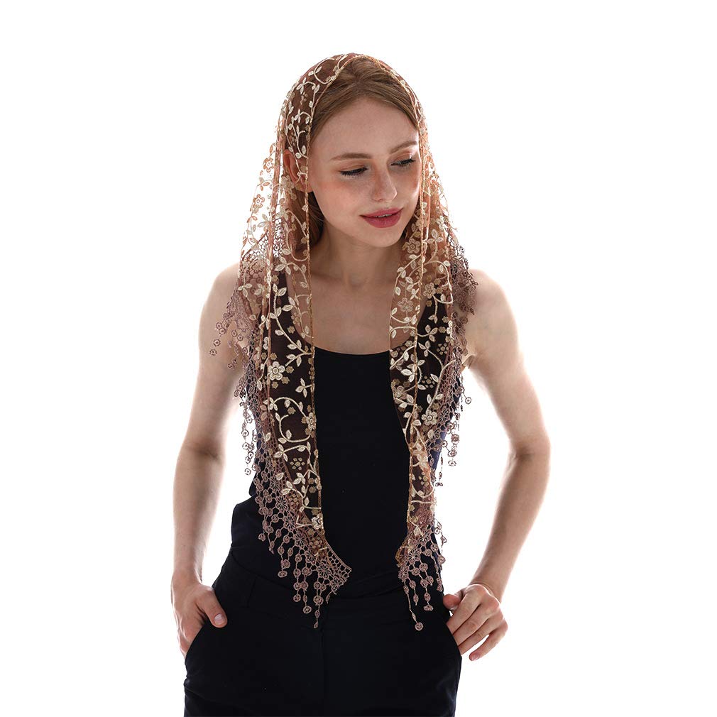 Embroidered Lace Scarf For Church Shawl Catholic Veil Church Scarf Sheer Floral Scarves Prayer Shawl Spanish Mantilla For Church