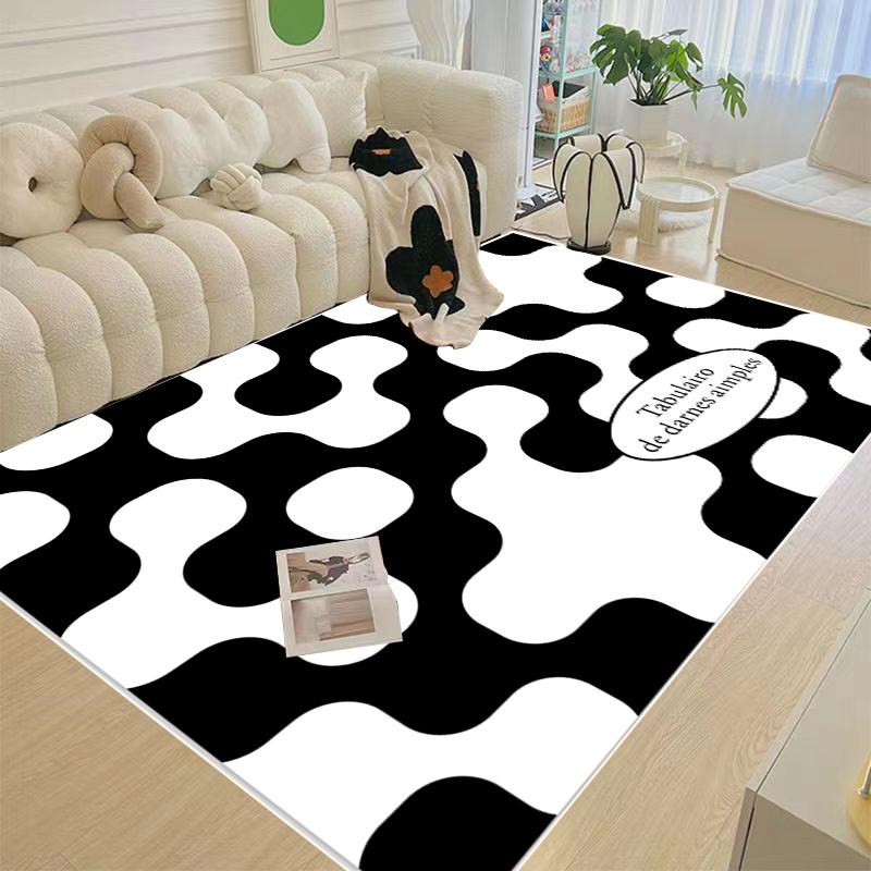 Carpets for Living Room Black and White Plaid Simple Rug Modern Beige Home Decoration Bedroom Carpet Large Area Soft Floor Mat
