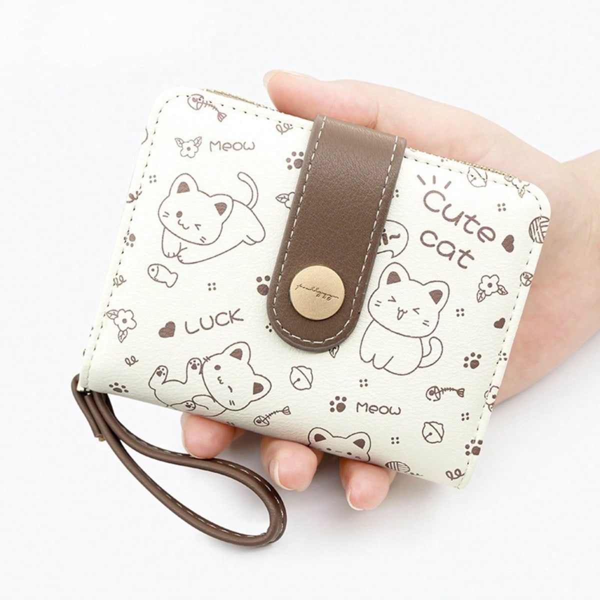 Portefeuille Court pour Femme Portefeuille Simple Porte-monnaie Pochette Portefeuille Multifonctionnel Brown multicolore