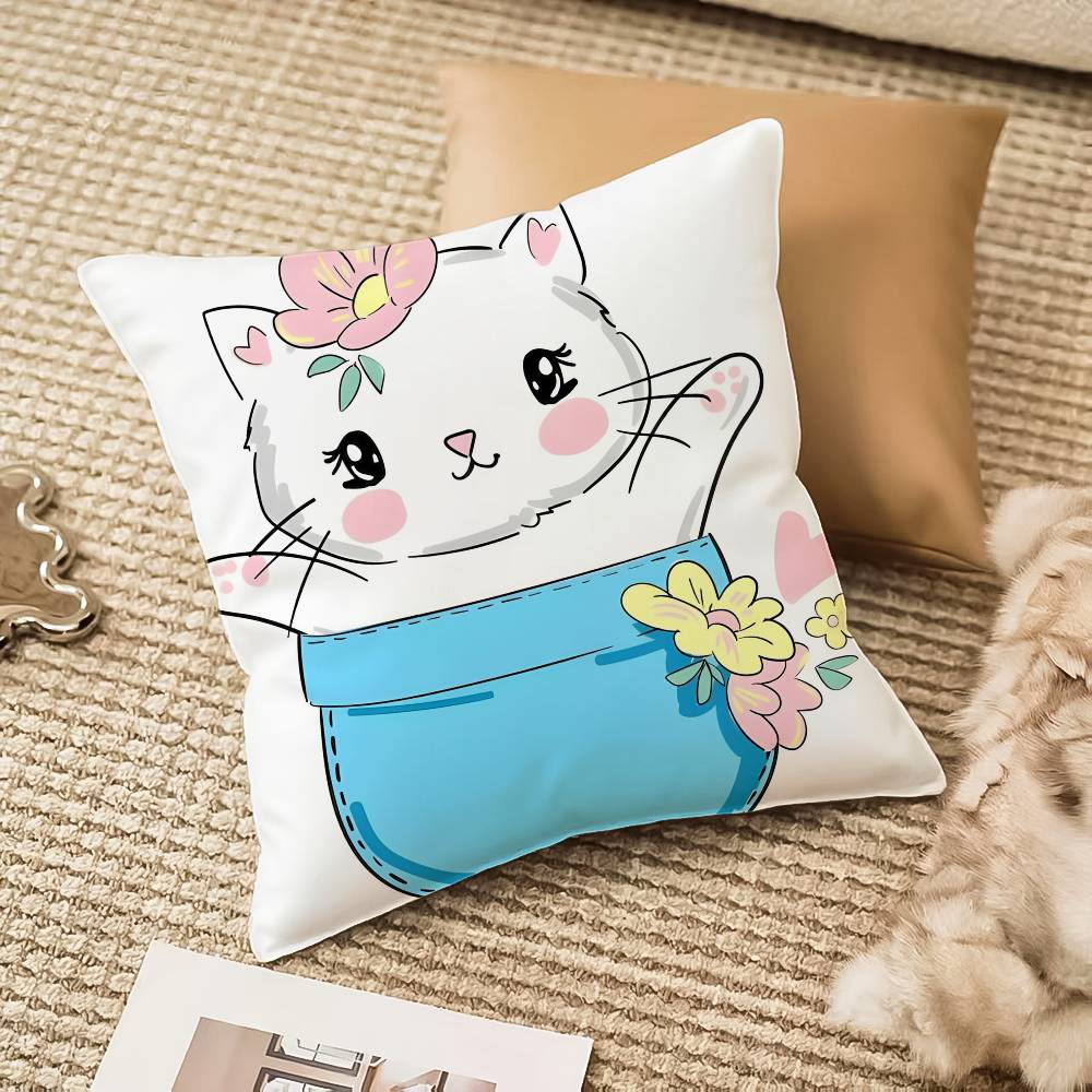Anime Cute Cat Kitty Pillow Case Anti-dustmite Invisible Zipper Sofa Bed