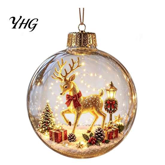 Xmas Fireplace Hanging Ornaments Glowing Christmas Story Ornament, Light-Up 3D Ball with Warm LED, Mini Garden Holiday Scene Clear Decoration