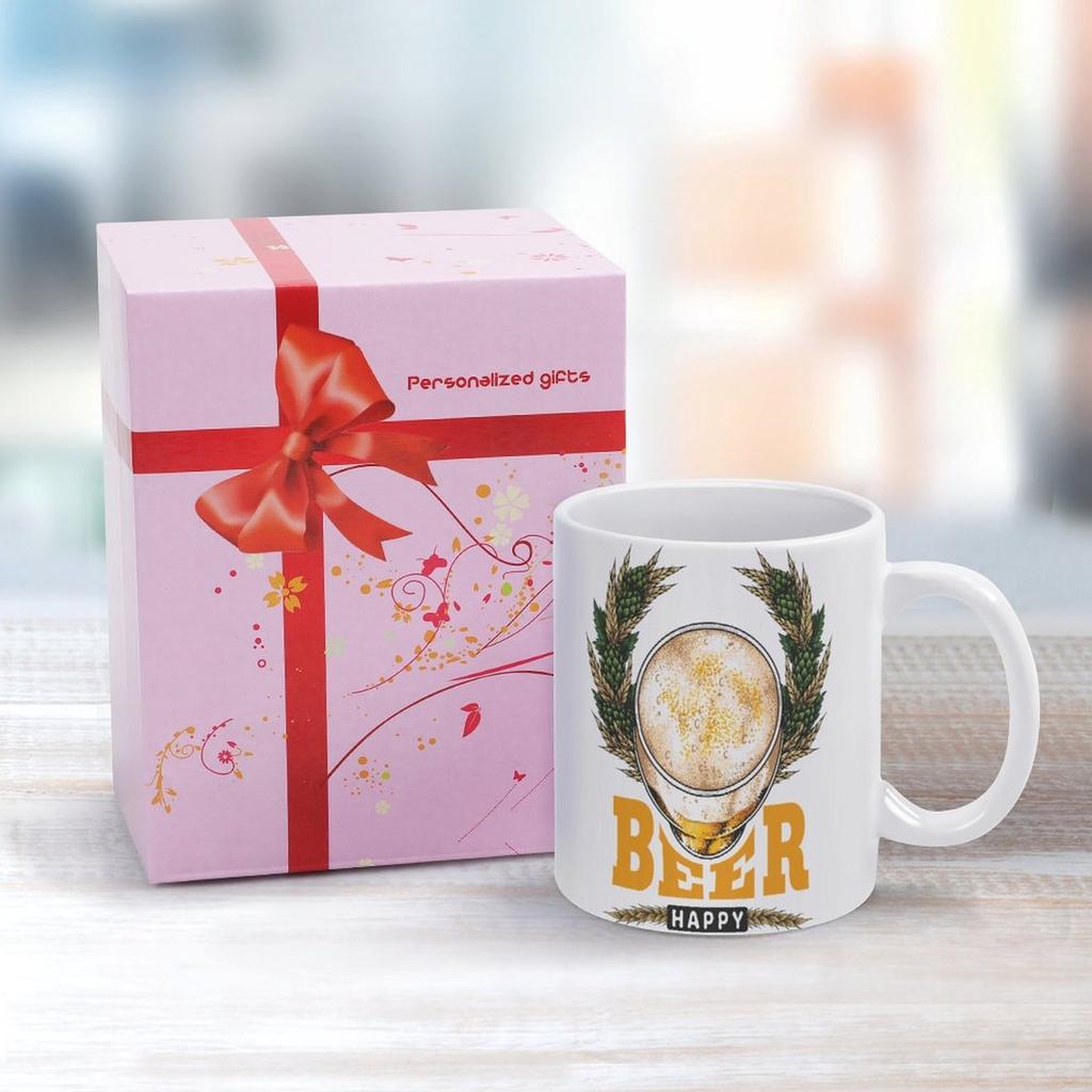 1pc 11oz White Ceramic Mug with Double-Sided Print for Beer Fans, Perfect Daily Coffee Cup, Great for Work or Home