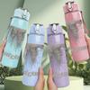 1PC Dark Vertical Band Faded Print 750ml Colorful Plastic Sports Water Bottle Leakproof Pop Up Lid with Straw for Outdoor Work Home Use