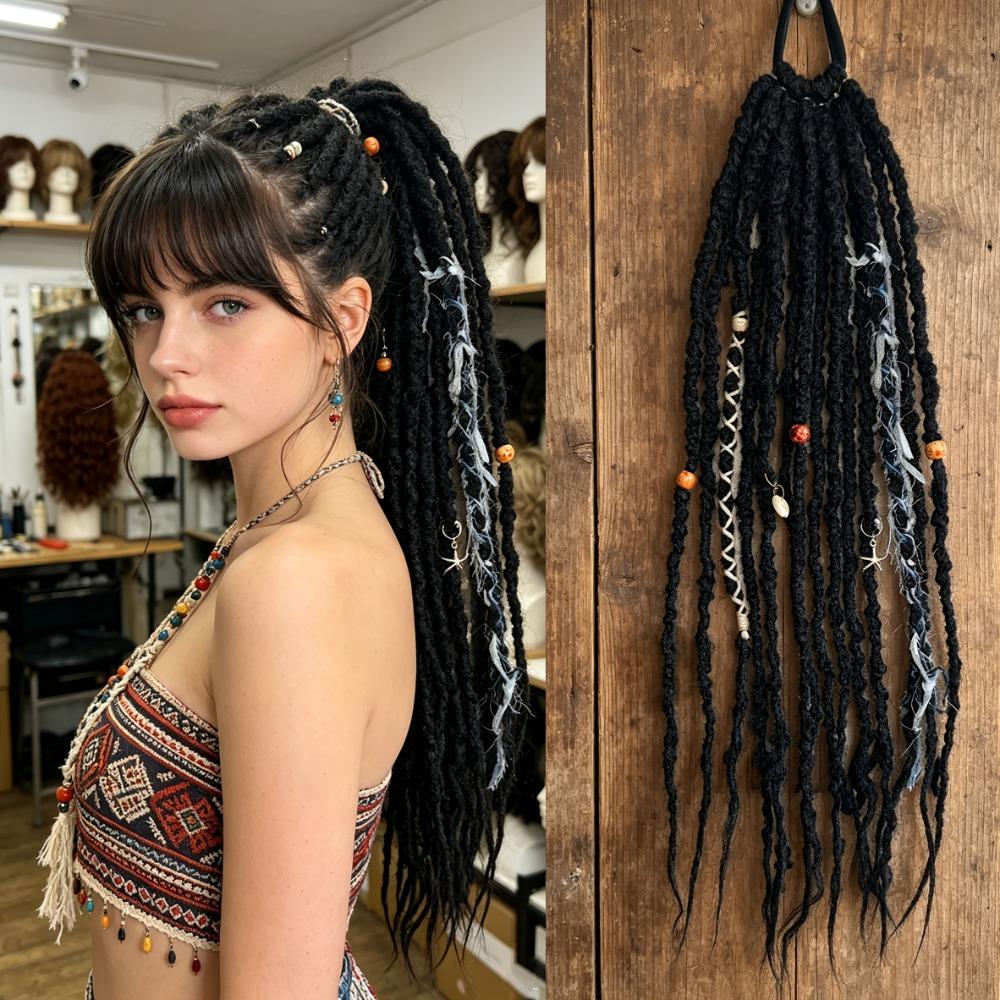 Ombre Women's Braided Wigs Synthetic Twist Braid Hairpiece Textured Dreadlock Ponytail for Women