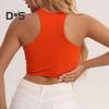 Women Running Vest O-Neck Sleeveless Short Tank Tops Solid Color Ribbed Elastic Fitting Quick Drying Racer Back Vest