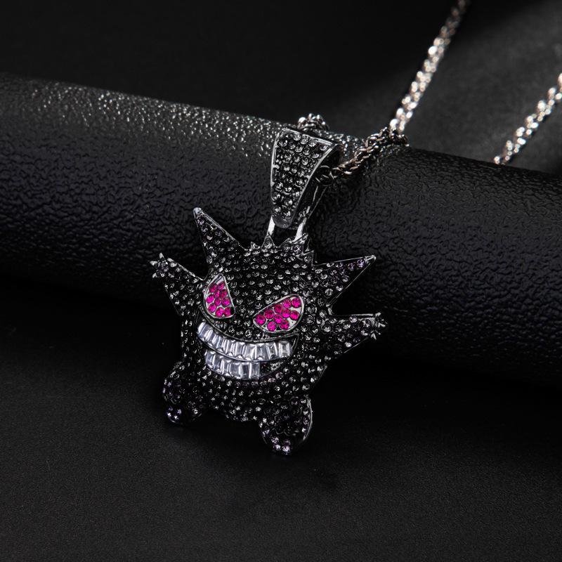 European & American Cartoon Anime Gengar Pendant Little Monster Rhinestone Hip Hop Necklace