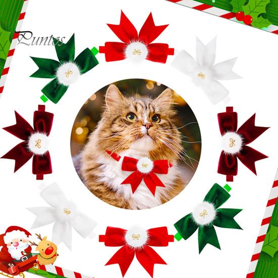 Pet Neck Strap Bow-knot Collar Adjustable Non-Fading Friendly to Skin Vibrant Color Wear Resistant Dress Kitten Up Polyester New Year Christmas Photo