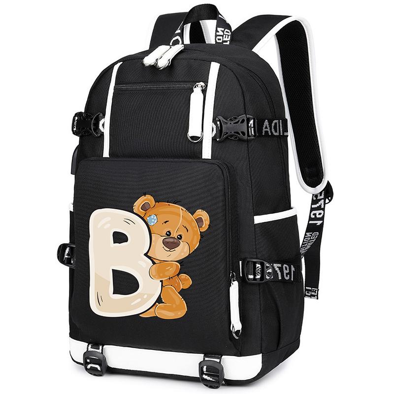 3Pcs/set Cute Little Bear 26 English Letters Bookbag Back To School Backpack Child Gift with Pencil Case Shoulder Bag Backpack