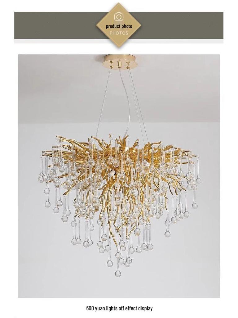 Elegant French Luxury Crystal Chandelier with Water Drop Design for Dining Rooms and Villas