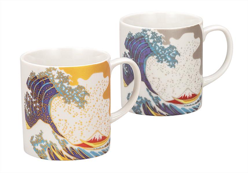 Kutani ware Iwataya Pair Mug Cups - Hokusai Wave K9-1008