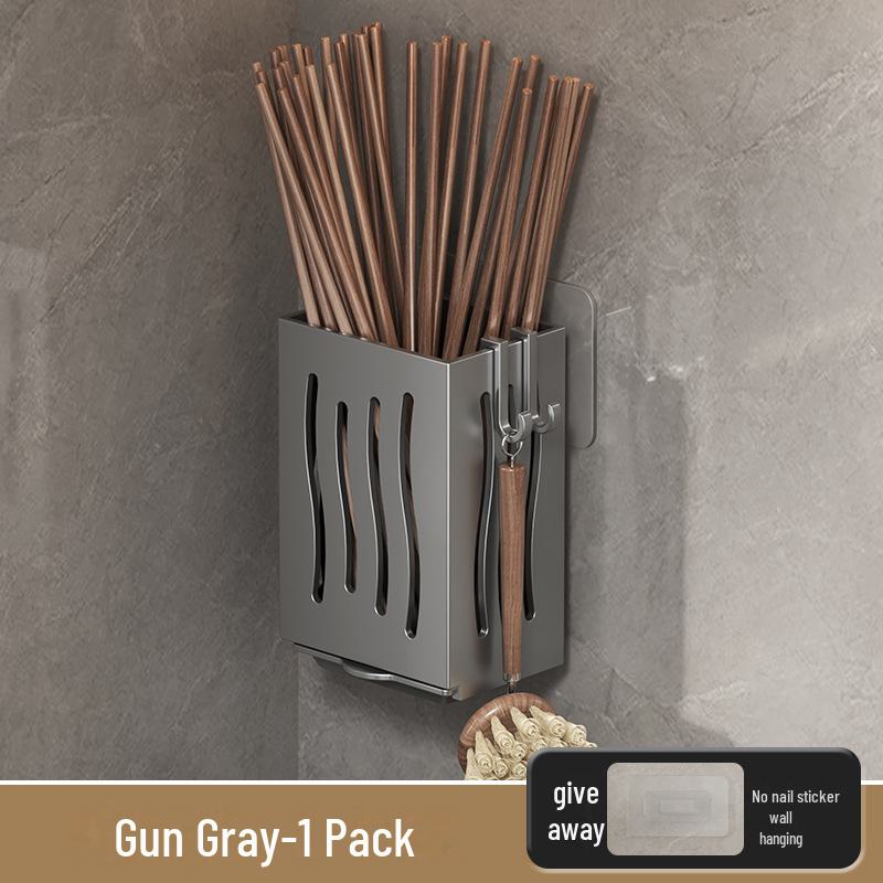 Suport de scurgere de bucătărie montat pe perete și cutie de depozitare pentru bețișoare și linguri