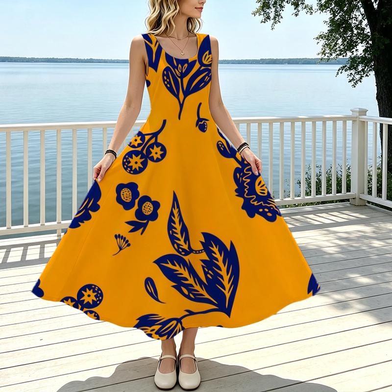 Women's Floral Sleeveless Maxi Dress Comfy Fabric,Flowy Skirt,Bright Colors,Versatile for Vacation & Casual Occasions