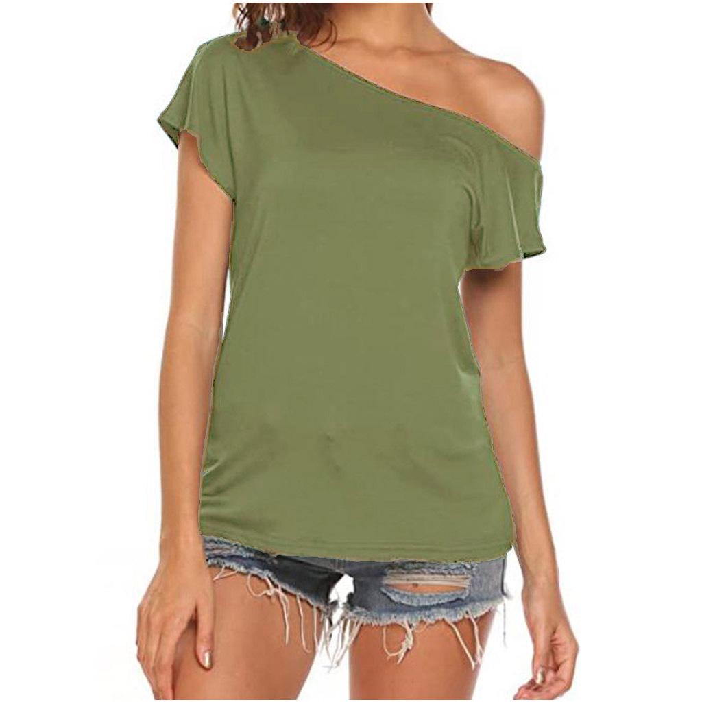 "Women's Off-Shoulder Irregular Short-Sleeve T-Shirt - European & American Summer Style"