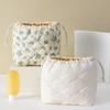 Fashion Vintage Flower Women Makeup Bag Cotton Tote Portable Female Cosmetic Storage Handbag Travel Organizer Drawstring Quilted