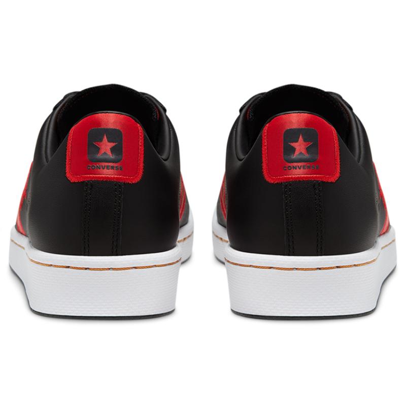 Converse Cons Pro Leather Vintage Colour-Blocking Casual Abrasion Resistant Low-Top Board Shoes Unisex Styles Black, Red and White