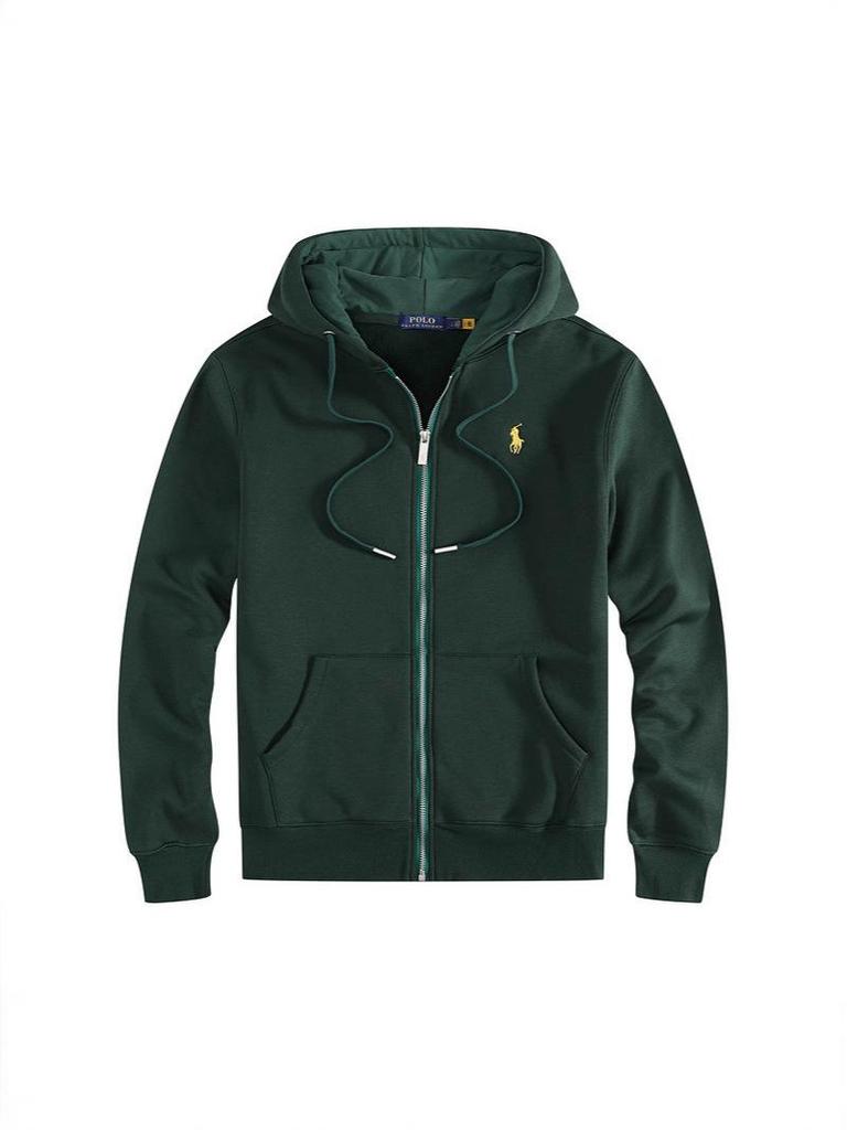 Men's Embroidered Polo Horse Zipper Hoodie - Spring/Autumn Solid Color Plus Size Cardigan