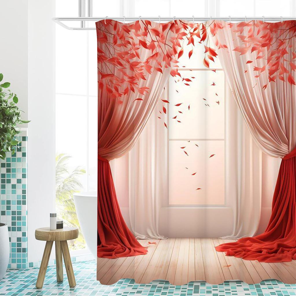 2D Gauze Curtain Printing Pink Shower Curtain, Bathroom Shower Waterproof Curtain with 12 Hooks, Home Decoration, Free Delivery
