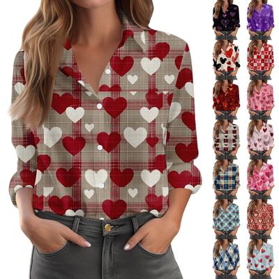 Women's Shirt Blouse Print Button Long Sleeve Casual Basic Shirt Collar Regular Top
