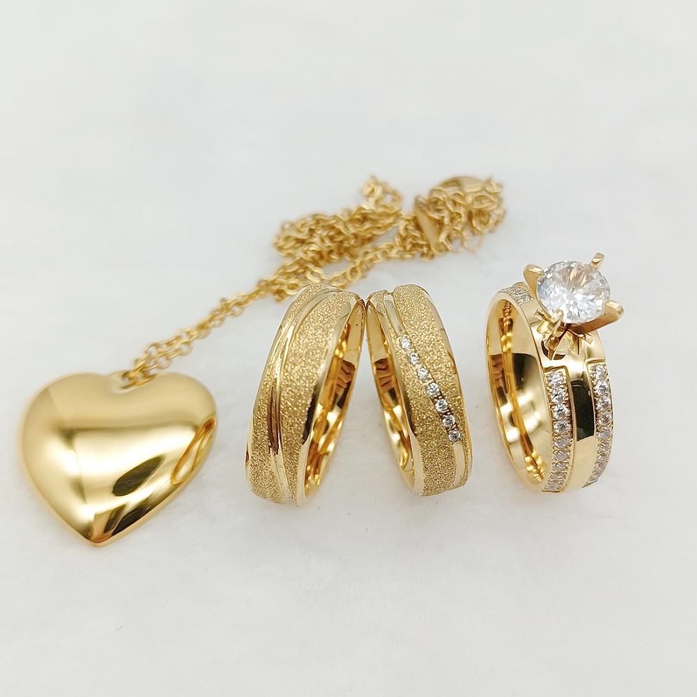 24 Carat Gold Plated Rings Jewelry Pendant Necklace Girls Wedding Engagement Bridal Sets Couples 24k Gold Plated Cz Diamond Ring