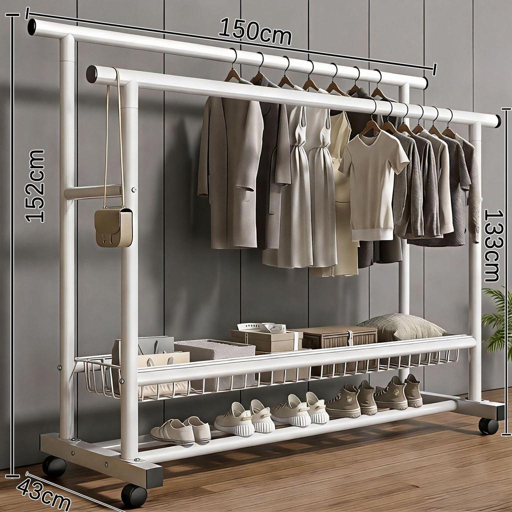 Extra Thick Floor Standing Clothes & Coat Rack for Bedroom, Balcony & Living Room