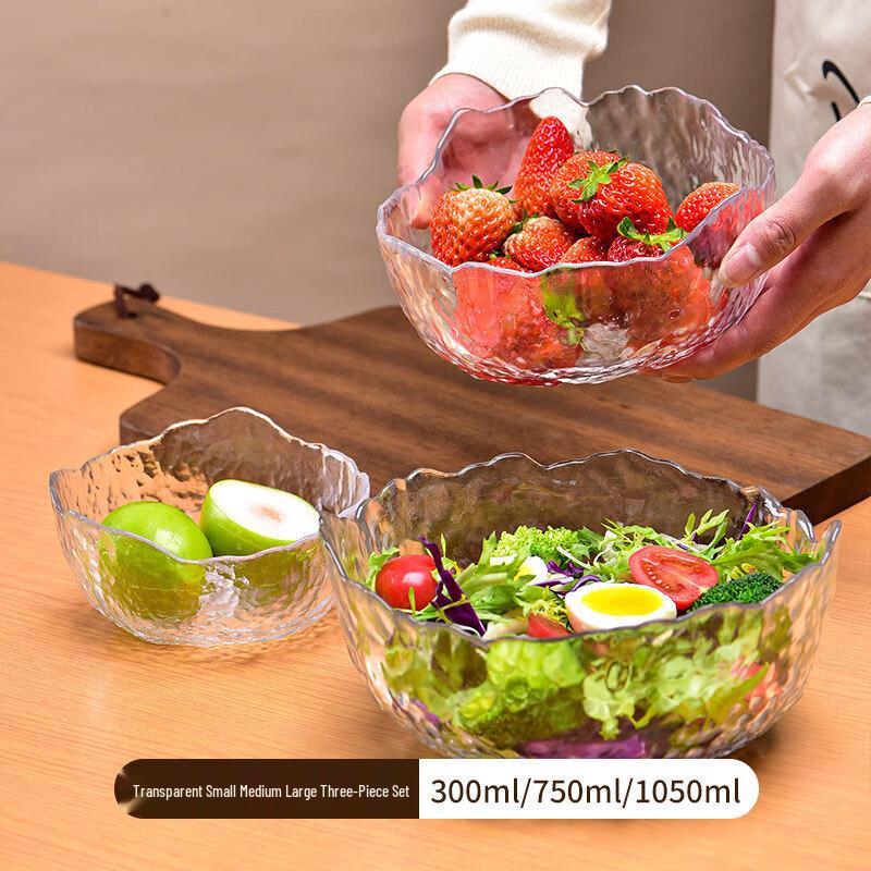 Qiwei Hammered Glass Salad Bowl with Gold Rim