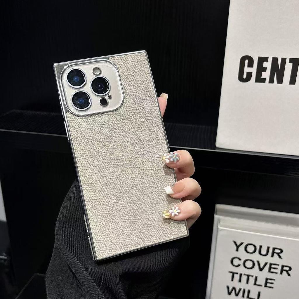 Square lychee pattern mobile phone case is suitable for Apple 16PROMAX trend 14/15 hard case 13PROMAX lens film
