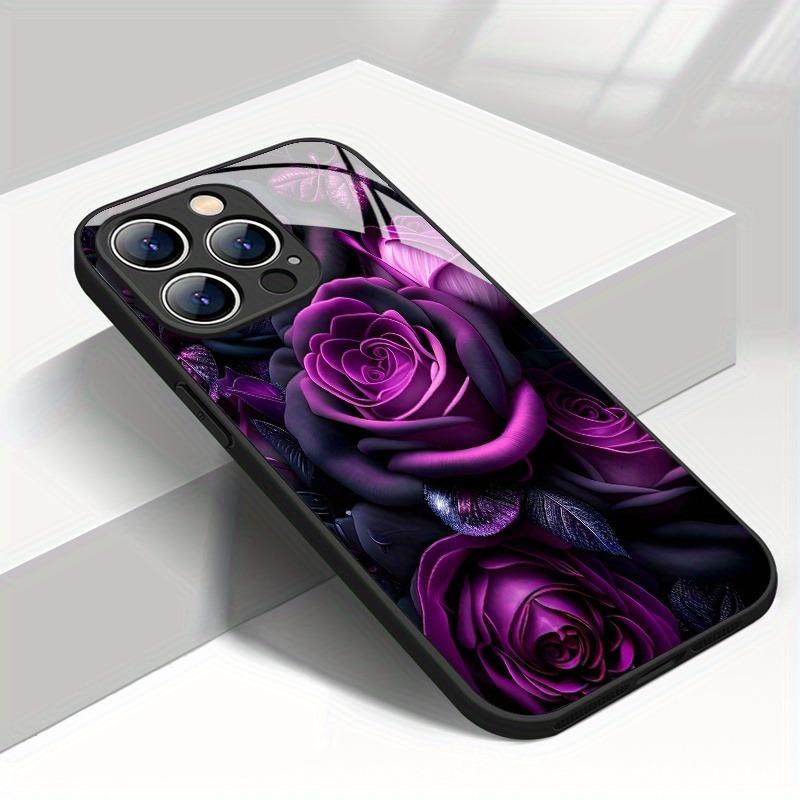Handyhülle Für iPhone 11 12 13 14 15 16 17 Pro Max 17Air 16E 7 8 16 Plus XR XS X Dunkelviolett Rosenmuster Gehärtetes Glas Cover