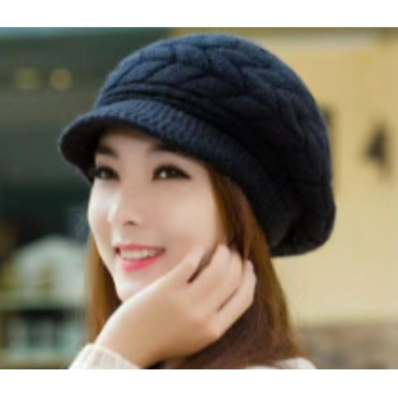 Women's Autumn and Winter Padded Thickened Warm Hat Solid Color Simple Ear Protection Knitted Cap