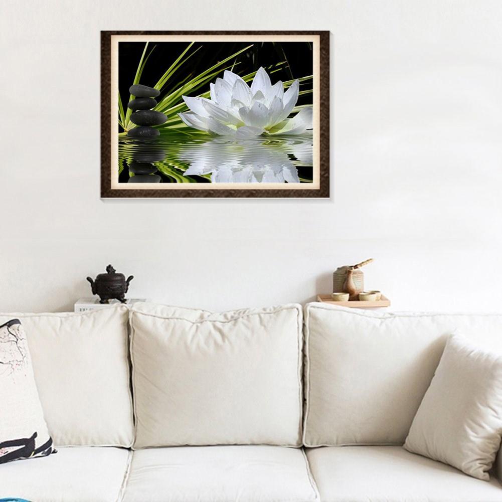 White Lotus 5D DIY Diamonds Mosaic Painting Partial Round Drill Rhinestones Paintings Crystal Creative Handmade Wall Decoration