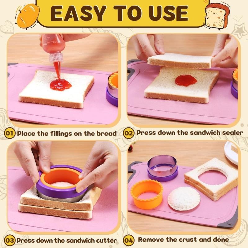 12 Pc Sandwich Cutter and Press Assortment with Metal Bread Forms for Family Breakfast Serving and Decorative Produce Use In Meals