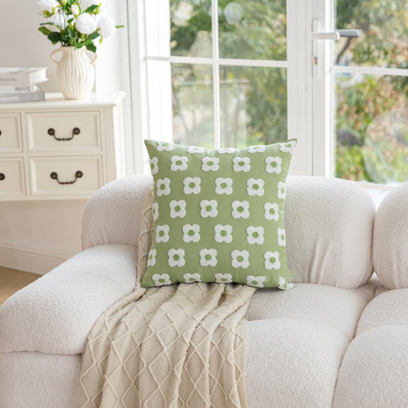 Spring Embroidered Flower Green Throw Pillowcase Cojines Pastoral Decoration Sofa Square Cushion Cover Headboard Pillow Covers