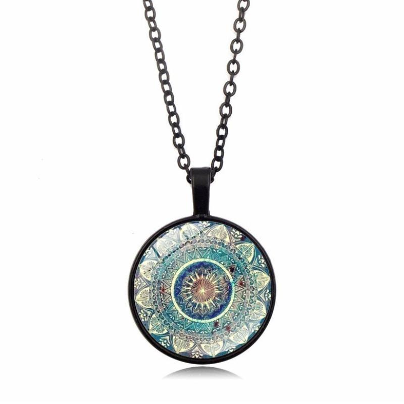Mandala Yoga Time Gem Necklace Fashion Glass Pendant Necklace Accessories