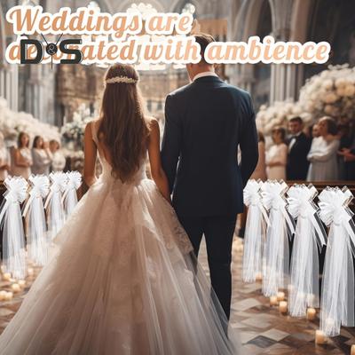 4 Stück weiße Schleifen für Hochzeitsbänke, Tüll, für den Kirchengang, Hochzeitsstühle, Dekorationen für Brautpartys, Empfänge, lange Tüllschwänze, Akzente