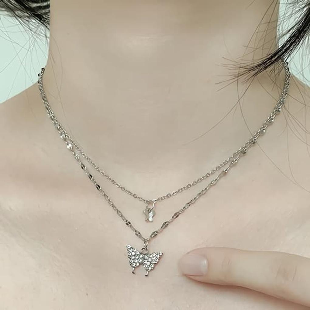 

Women s Daily Double Layer Butterfly Necklace