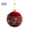 Festive Burgundy Party Supplies Velvet Christmas Ball Ornaments, 3.15 Inch Glitter Flocked Tree Ornaments Decoration, Plastic Shatterproof Hanging