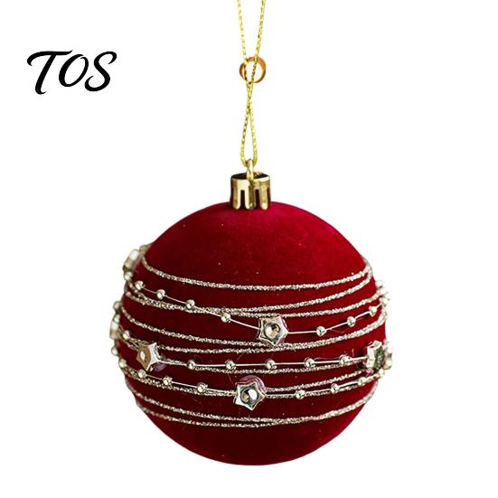 Festive Burgundy Party Supplies Velvet Christmas Ball Ornaments, 3.15 Inch Glitter Flocked Tree Ornaments Decoration, Plastic Shatterproof Hanging