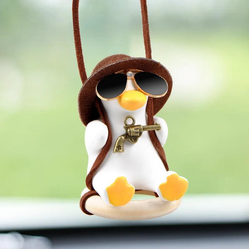 New Cute Duck Car Pendant Dangqiu Car Rearview Mirror Pendant Pendant Car Interior Accessories Women Perfume Handmade Duck