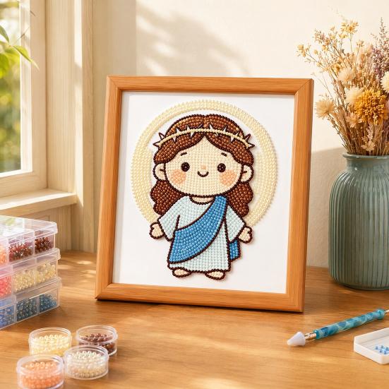 Jesus Faux Pearl Painting Kit, DIY Handmade Jesus Rhinestone Painting Crafts, Beginner Friendly Religious Art Painting for Home Decoration