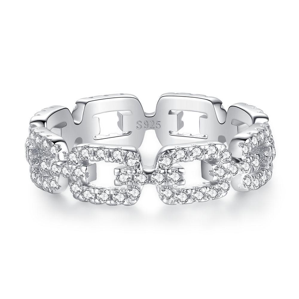 Tancise S925 Sterling Silver Chain Ring Women's Full Diamond Pig Nose Ring Couple's Ring Tail Ring Overlapping Style Versatile Style