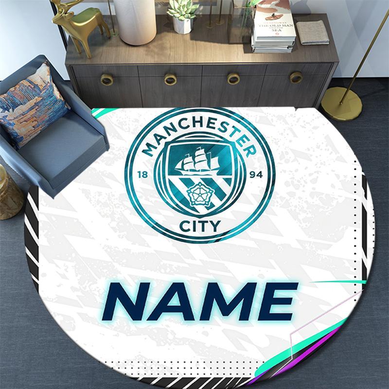 Custom Name MCFC Round Area Rug,Carpet Rug for Living Room Bedroom Sofa Playroom Decor,Non-slip Floor Mat