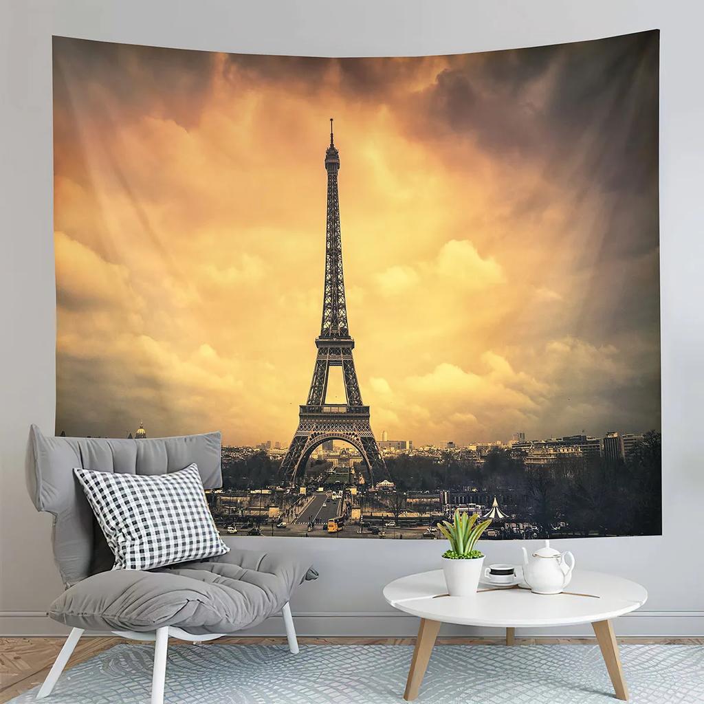 Paris Eiffel Tower Tapestry Sunset Night View Tapestry French Landmark Tapestry Living Room Bedroom Dorm Wall Hanging Blanket