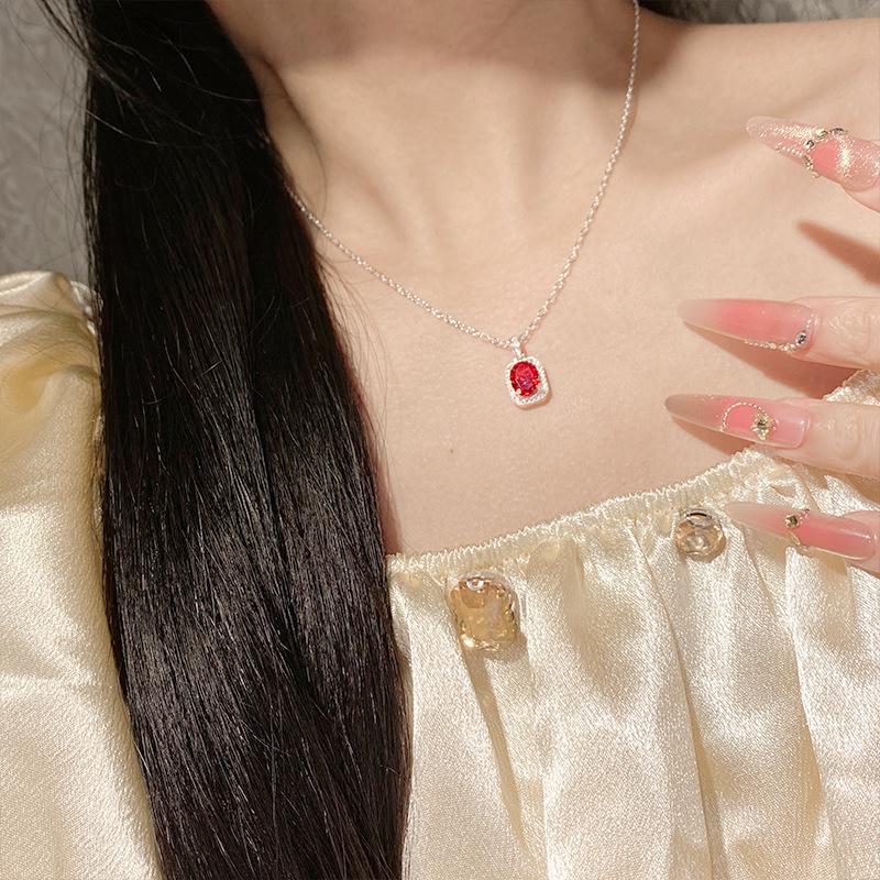 S925 Sterling Silver Aquamarine & Zircon Geometric Necklace for Women